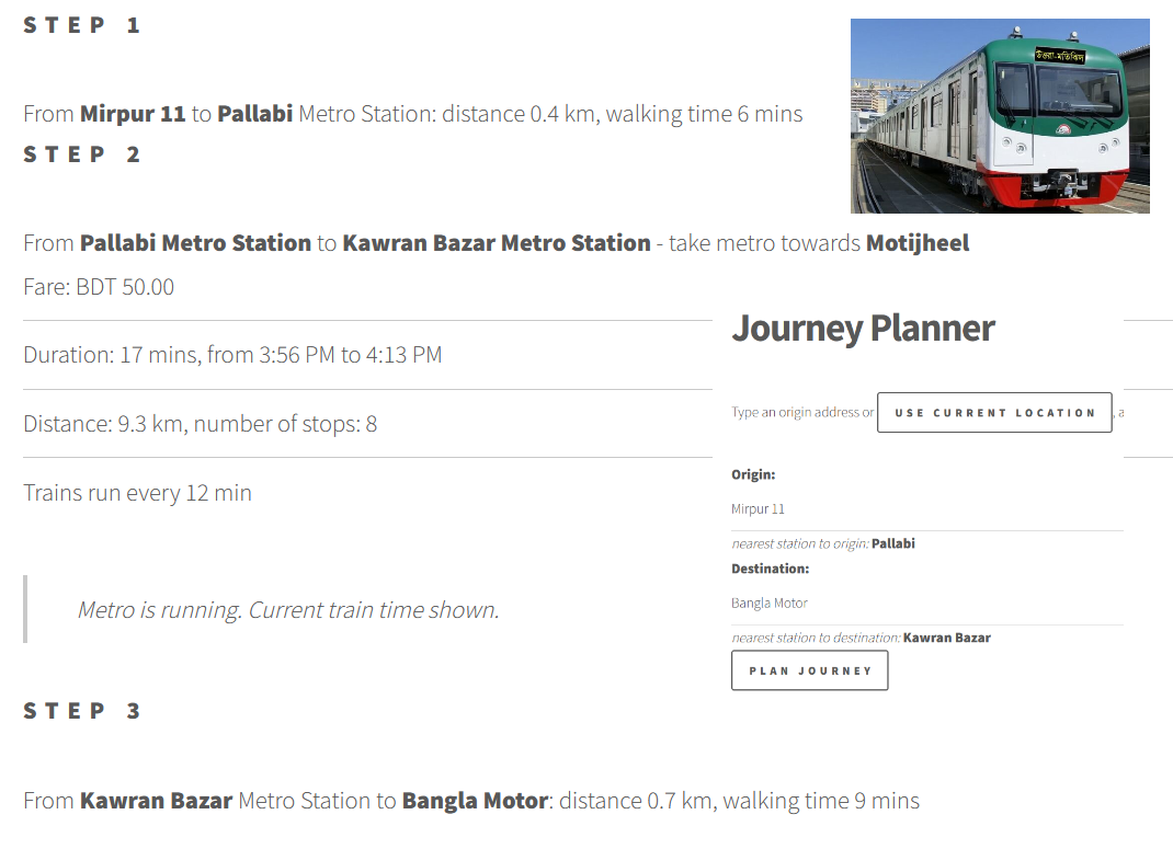 journey metro planner